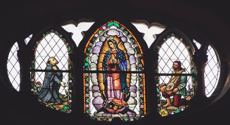 Photograph of a stained glass window in Basilica de Guadalupe temple in Monterrey Nuevo Leon Mexicoのeditorial素材