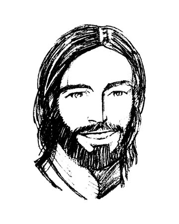 Hand drawn vector illustration or drawing of Jesus Christ smiling faceのイラスト素材