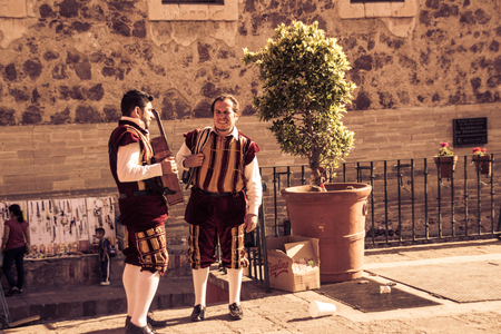 SAN MIGUEL DE ALLENDE, GUANAJUATO / MEXICO - 06 15 2017: Musicians at a traditional mexican Callejoneadaのeditorial素材