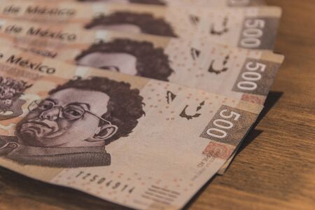Photograph of some five hundred mexican pesos billsの写真素材