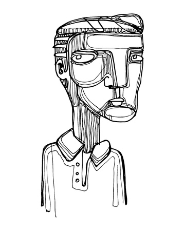 Vector illustration or drawing of a cartoon of a man with skeptic expressionのイラスト素材