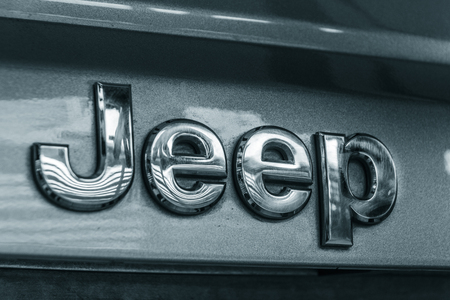 MONTERREY, NUEVO LEON / MEXICO â FEBRUARY 20 2018: Close up photograph of a metal Jeep badgeのeditorial素材