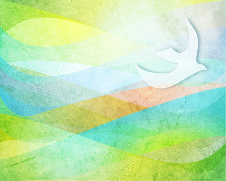 Hand drawn illustration or drawing of some soft color waves and dove birdの写真素材