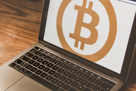 Dallas, Texas/ United States - 05/10/2018: (Photograph of Bitcoin logo on computer screen)のeditorial素材