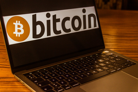 Dallas, Texas/ United States - 05/10/2018: (Photograph of Bitcoin logo on computer screen)のeditorial素材