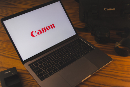 Dallas, Texas/ United States - 06/7/2018: (Photograph of the Canon  logo on computer screen)のeditorial素材