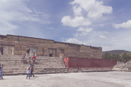 Oaxaca, Oaxaca / Mexico - 21/7/2018: Detail of the ruins of prehispanic Mitla in Oaxaca Mexico
