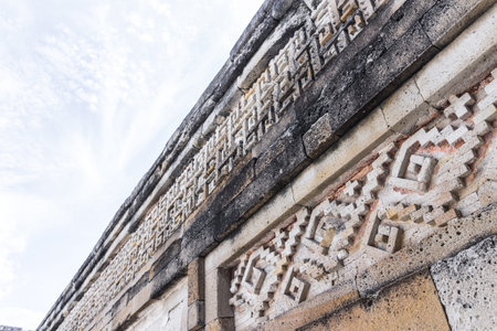 Oaxaca, Oaxaca / Mexico - 21/7/2018: Detail of the ruins of prehispanic Mitla in Oaxaca Mexico