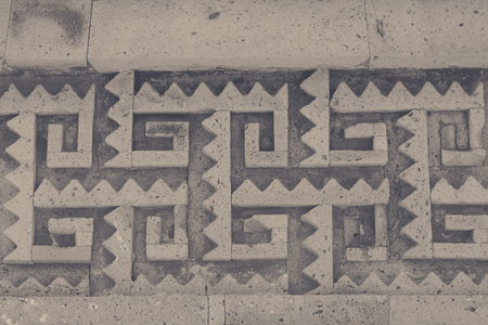 Oaxaca, Oaxaca / Mexico - 21/7/2018: Detail of the ruins of prehispanic Mitla in Oaxaca Mexico
