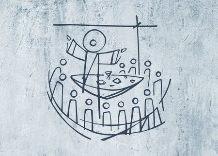 Hand drawn illustration or drawing of Jesus Christ and disciples in Last Supperの写真素材