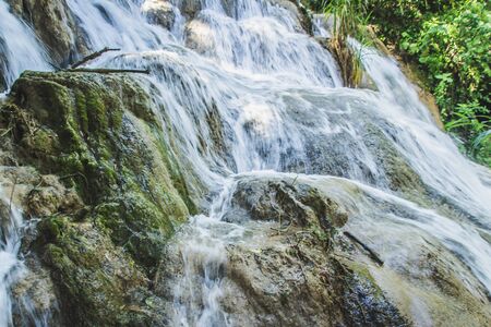 Detail of the waterfalls of Cascadas de Agua Azul in Chiapas Mexicoの写真素材