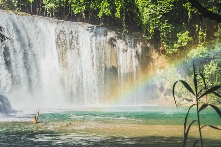 Detail of the waterfalls of Cascadas de Agua Azul in Chiapas Mexicoの写真素材