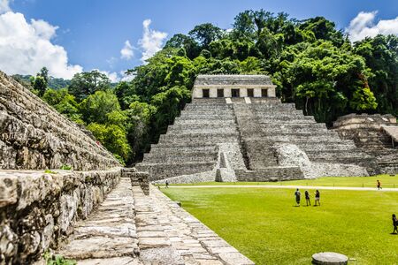 Palenque, Chiapas / Mexico - 21/07/2019: Detail of the archaeological pre hispanic mayan site of Palenque in Chiapas Mexicoのeditorial素材