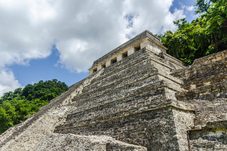 Palenque, Chiapas / Mexico - 21/07/2019: Detail of the archaeological pre hispanic mayan site of...