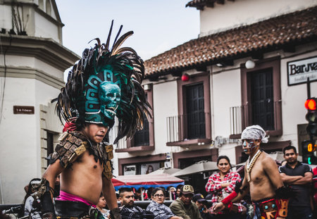 San Cristobal de las Casas, Chiapas / Mexico - 21/07/2019: ( Detail of traditional prehispanic dance in the streets of San Cristobal de las Casas Mexico )のeditorial素材