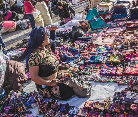 San Cristobal de las Casas, Chiapas / Mexico - 21/07/2019:  Indigenous woman selling handcrafts  in Chiapas Mexicoのeditorial素材