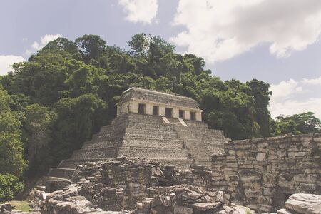 Palenque, Chiapas / Mexico - 21/07/2019: Detail of the archaeological pre hispanic mayan site of Palenque in Chiapas Mexicoのeditorial素材