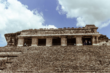 Palenque, Chiapas / Mexico - 21/07/2019: Detail of the archaeological pre hispanic mayan site of...