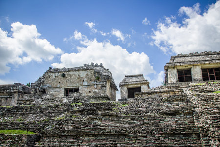 Palenque, Chiapas / Mexico - 21/07/2019: Detail of the archaeological pre hispanic mayan site of...