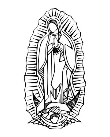 Hand drawn vector illustration or drawing of the Virgin of Guadalupeのイラスト素材