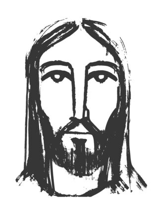 Hand drawn digital illustration or drawing of Jesus Christ Faceの写真素材