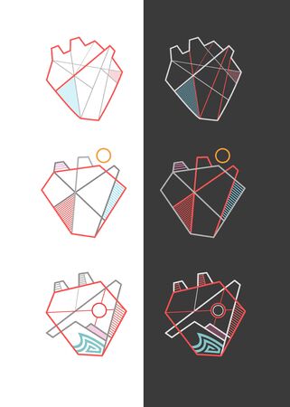 Digital vector illustrations of some geometric minimal hearts symbolsの写真素材