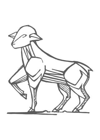 Hand drawn vector illustration or drawing of Jesus Christ lamb religious symbolのイラスト素材