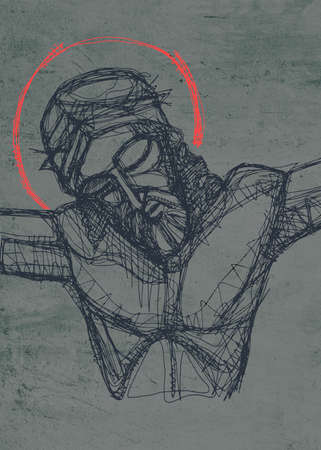 Digital illustration or drawing of Jesus Christ at crucifixionの写真素材