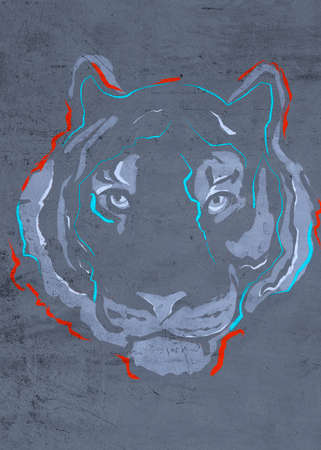 Hand drawn illustration or drawing of a gray tigerの写真素材