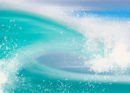 Hand drawn digital illustration or drawing of an abstract natural sea wave