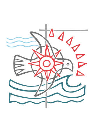 Hand drawn vector illustration or drawing of the Holy Spirit religious christian symbolのイラスト素材