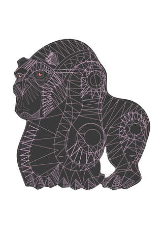 Hand drawn vector illustration or drawing of a mexican indigenous gorila in a traditional alebrije styleのイラスト素材