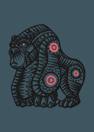 Hand drawn vector illustration or drawing of a mexican indigenous gorila in a traditional alebrije styleの写真素材