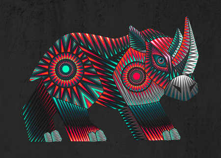 Hand drawn illustration or drawing of a colorful Mexican indigenous rhino in a traditional alebrije styleの写真素材