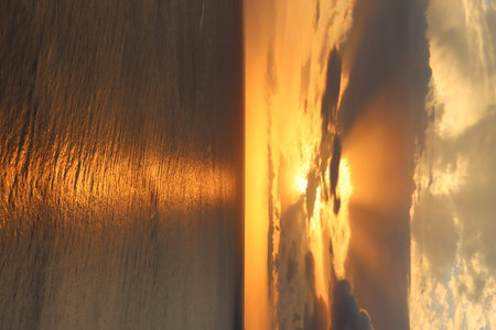 Sunset over the sea. Sunset on the beach. Sunset over the seaの写真素材