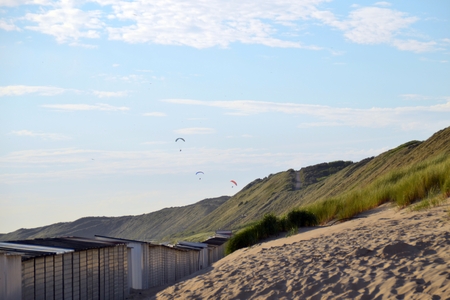 Paragliders on the Dutch coastの写真素材