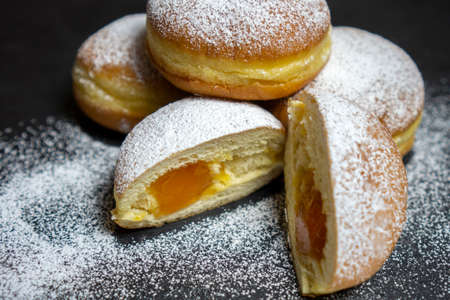 Berliner Doughnuts European donuts tradicional bakery for fasching carneval time with peach jam in Europeの写真素材