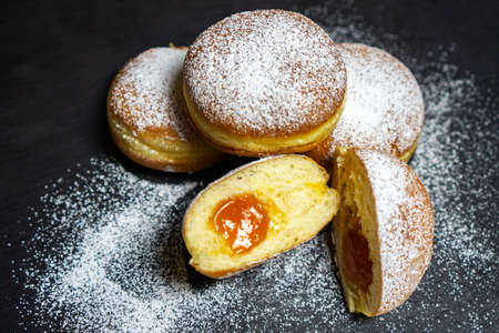 Berliner Doughnuts European donuts tradicional bakery for fasching carneval time with peach jam in Europeの写真素材