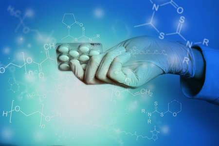 Blue Biochemistry biomedicine concept background with Polyethylene glycol formulasの写真素材