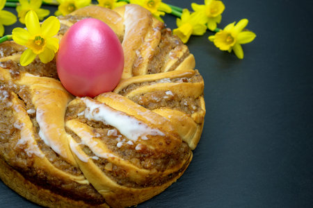 Easter baking. Easter wreath. A wreath with an easter egg in the middle