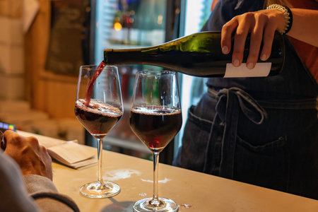 summer festival event with light and two glasses of red wine wine festival