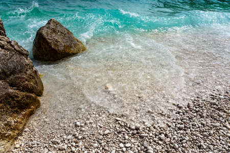 rocky scenic mali bok orlec beach on cres island croatia with turquoise crystal clear seaの写真素材