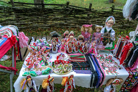Szombathely, Hungary - 11.09.2019: Traditional Hungarian souvenir dolls at a national marketのeditorial素材