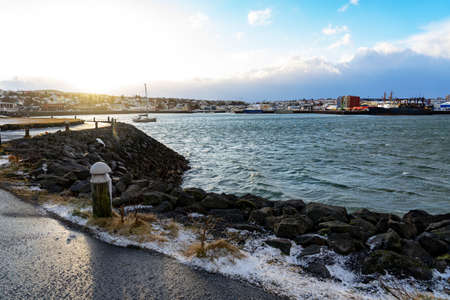Hafnarfjordur harbor bay city center in Icelandの写真素材