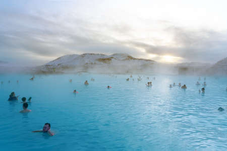 Grindavik, Iceland - 01.18.2020 : Blue Lagoon next to Reykjavik with people bathing in this natural hot springのeditorial素材