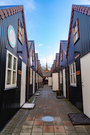 Reykjavik, Iceland - 01.20.2020 : viking village museum in hafnarfjordur Iceland with interesting architectureのeditorial素材