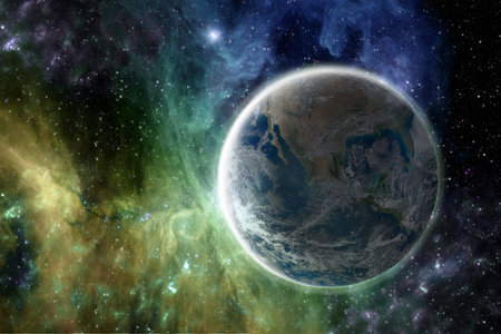 Earth in the colorful galaxy fantasy wallpaper.