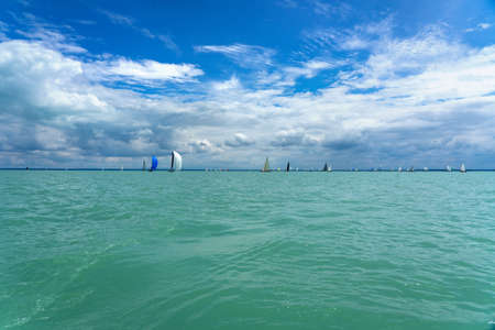 sail boats on the lake Balaton while sailing .の写真素材