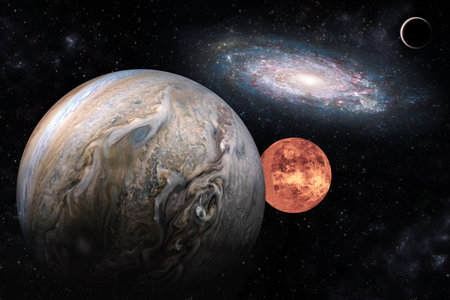 Andromeda with planets deep space fantasy background image