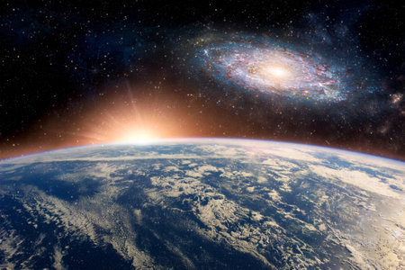 Andromeda with the earth deep space fantasy background image